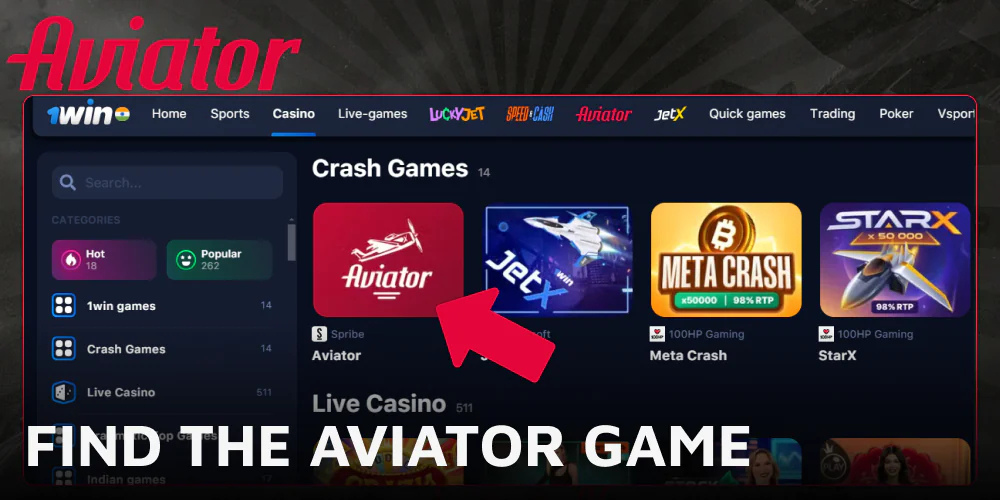 Enter the Aviator game in the search bar.
